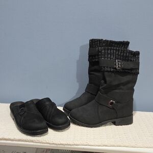 BUNDLE Black Boots and Slip-On Shoes Set